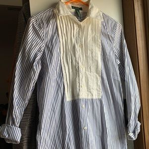 Button up top with ruffled collar